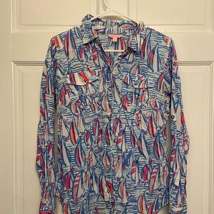 Lilly Pulitzer Blue Pink Red Patterned Top